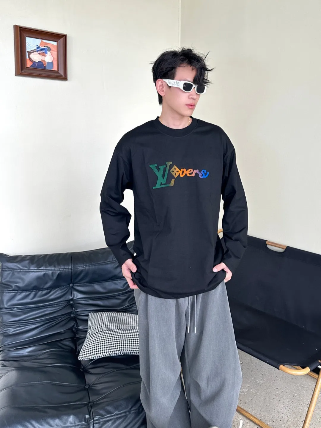 Louis Vuitton/Louis Vuitton 25Fw color gradient logo toothbrush sleeve long-sleeved T-shirt